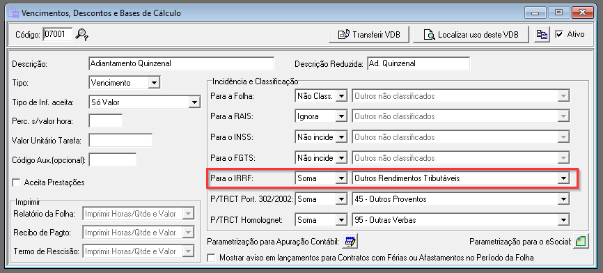 Como gerar uma Tabela de Vencimentos e Descontos utilizados nos Cálculos da  Folha de Pagamento com Incidências de INSS, FGTS e IRF – Metadados